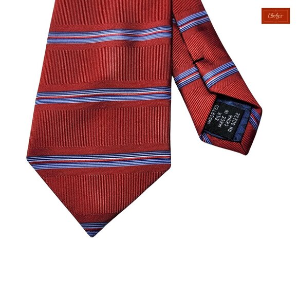 Club Room Red/Light Blue 100% Silk Tie 50" Long 3" Wide(ID153) - Picture 4 of 5